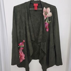 V Cristina Dark Green Floral Embroidered Jacket